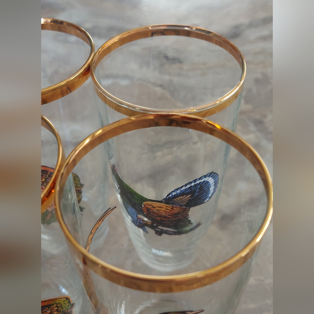 Set of 4 Gold Rimmed Bird Glasses - Picture 7 of 9